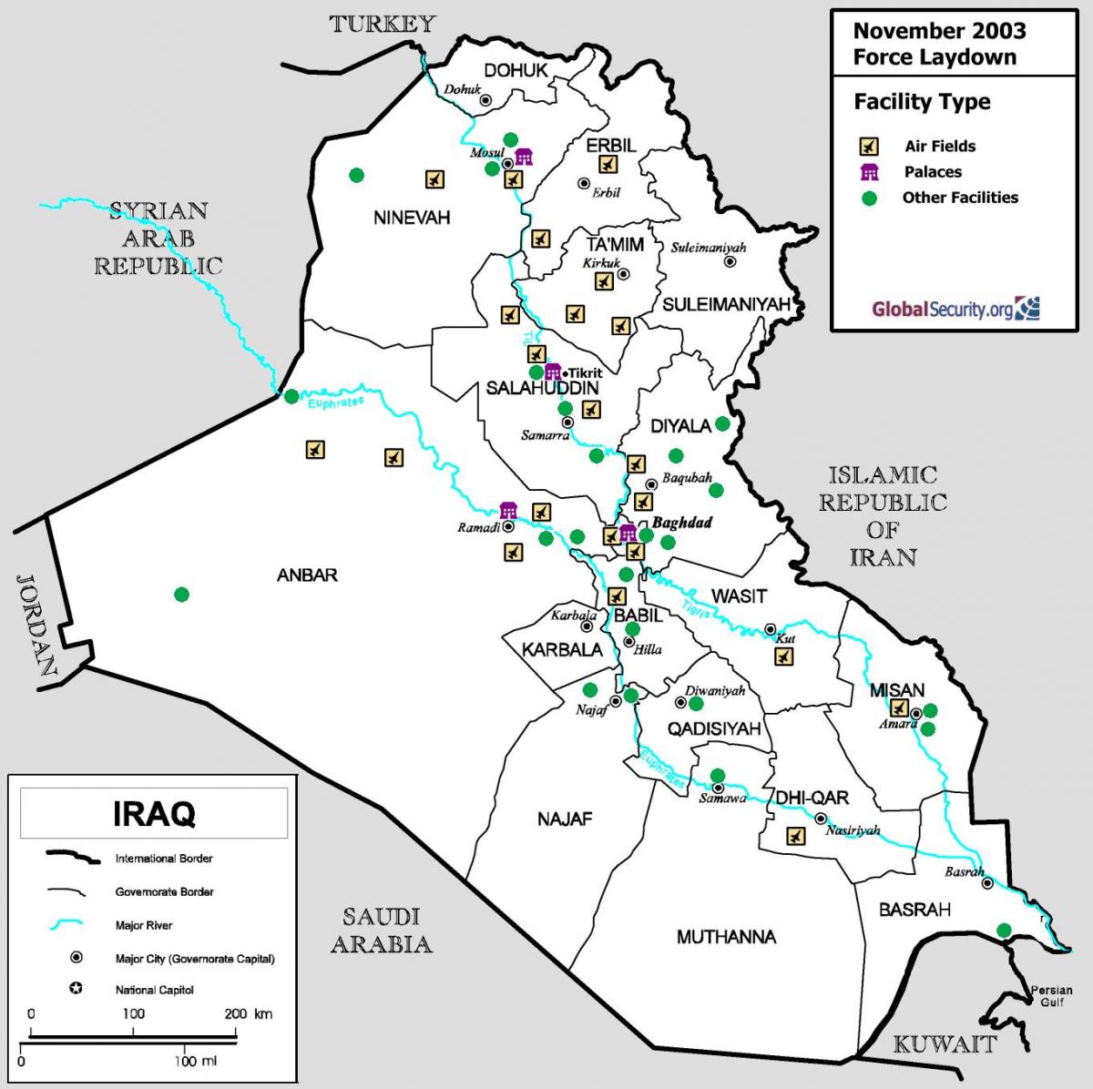 Karte der Flughäfen in Irak