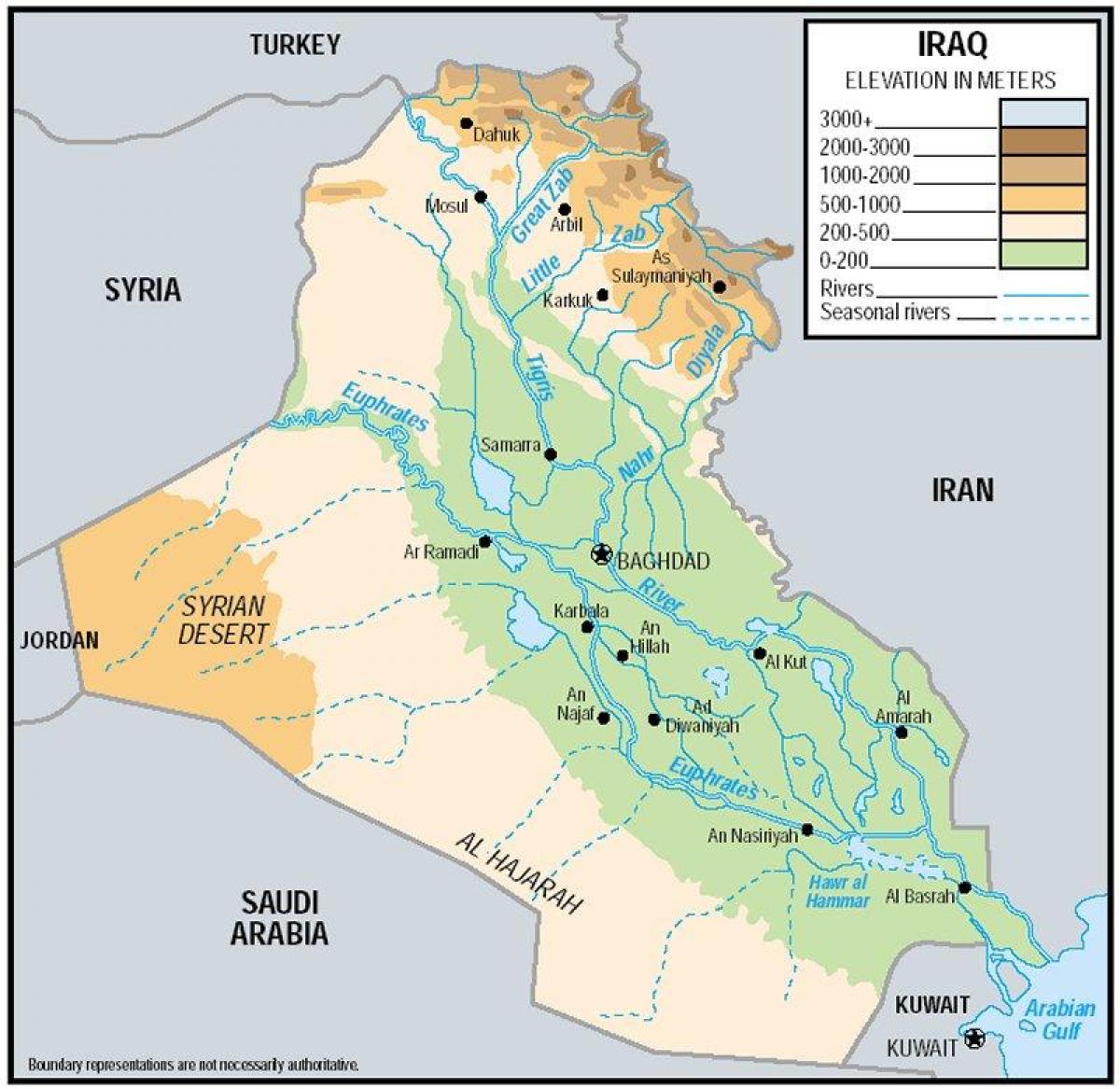 Karte von Irak Höhe