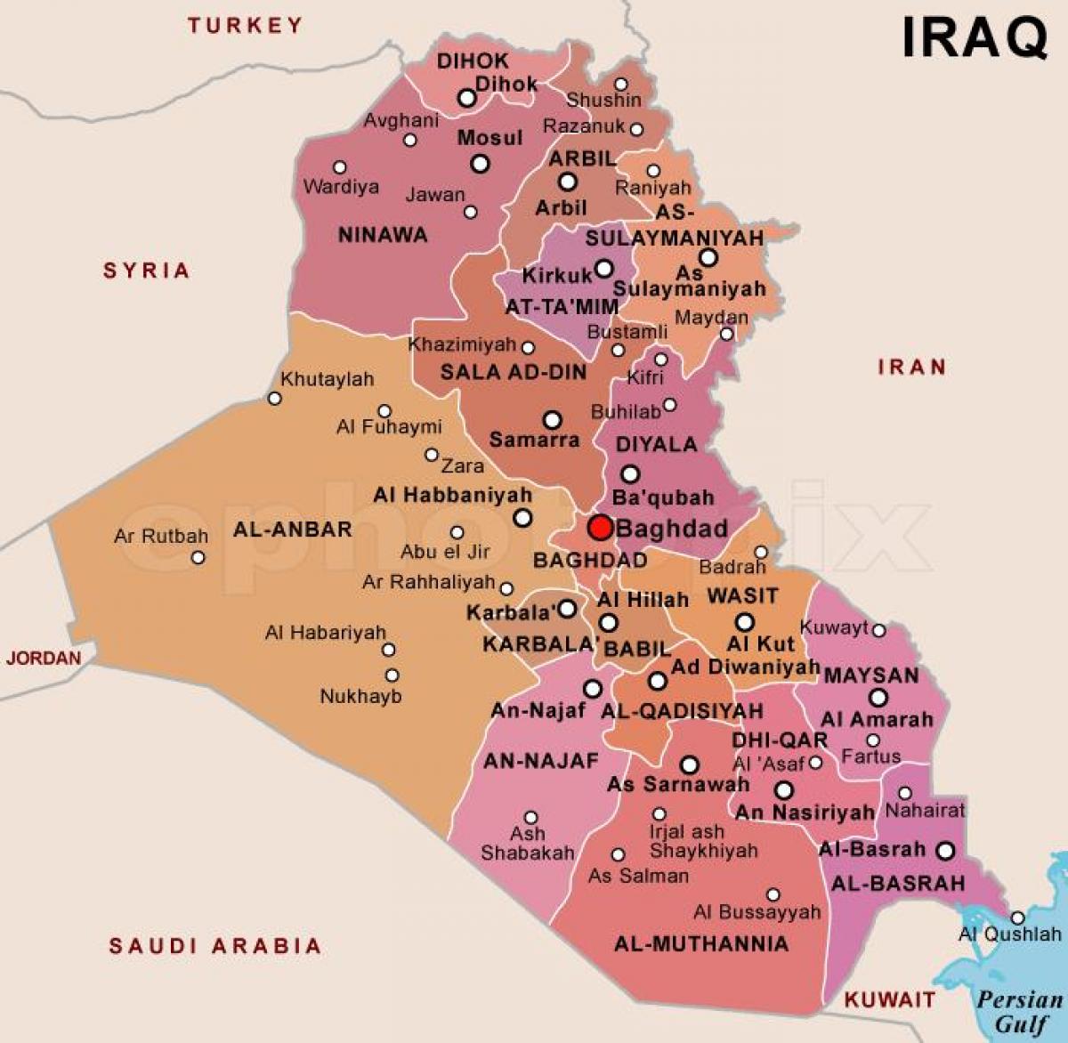 Karte von Irak Staaten